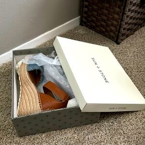 NIB Denim & Leather Wedge sandal